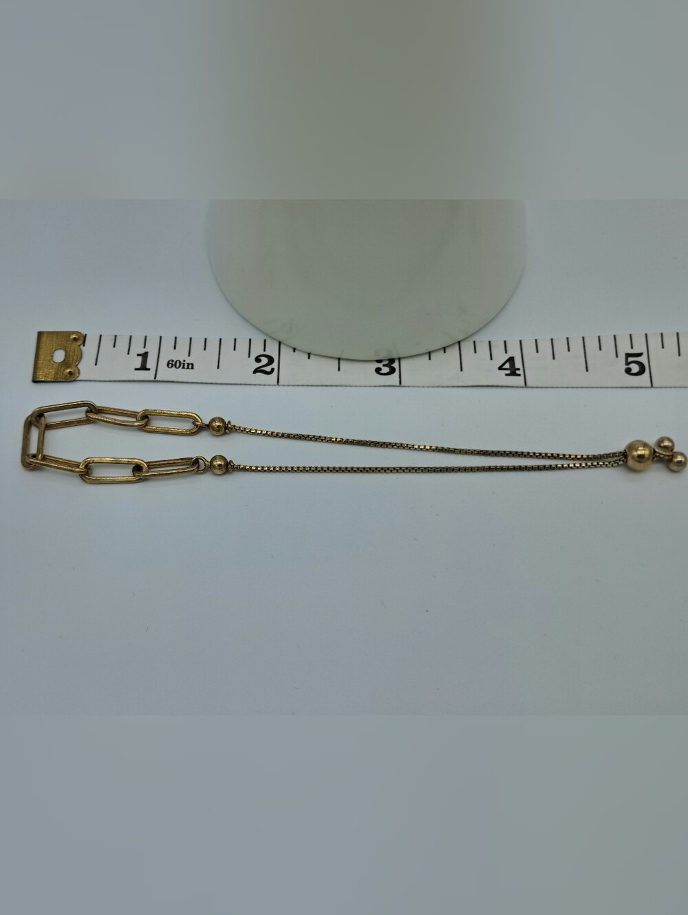 Gold-Tone S925 Adjustable Box & Paperclip Chain Bracelet - Picture 8 of 8